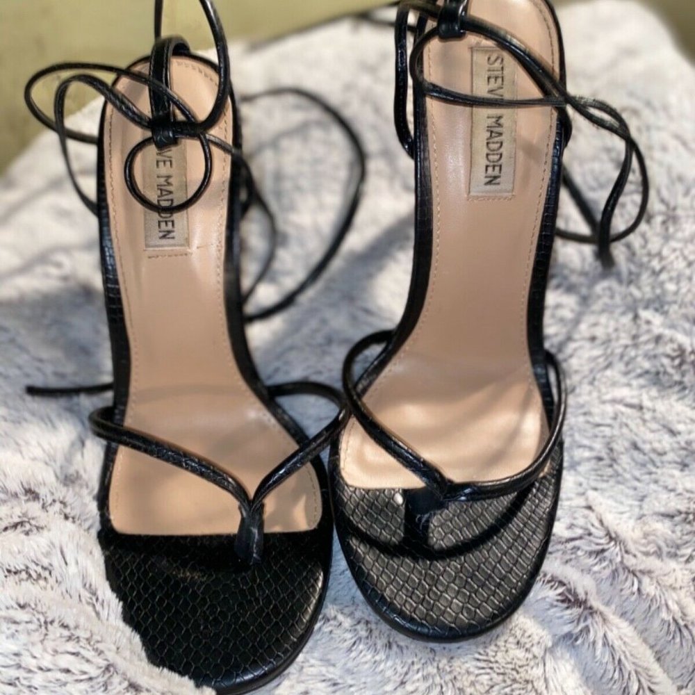 Steve Madden Vada Heel - Black Snakeskin